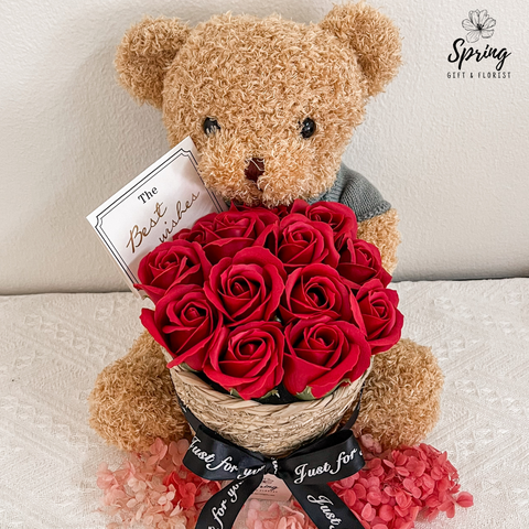 Mother's Day - Red Rose Bear Flower Soap Bouquet (Klang Valley Delivery)