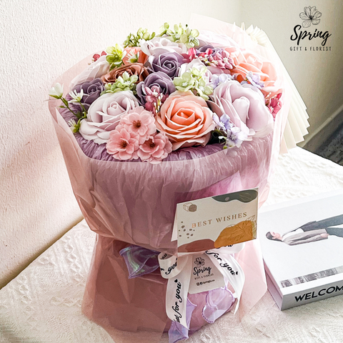 Mother's Day - Purple Mix Rose Artificial Soap Flower Bouquet (Klang Valley Delivery Only)