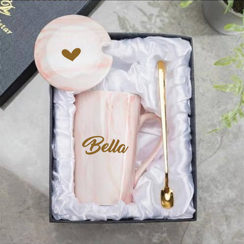 Personalised Marble Mug with Lid & Spoon  (Klang Valley Delivery)