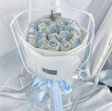 L Size Round Shape Blue & White Artificial Soap Rose Bouquet (Klang Valley Delivery Only)