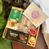 Personalised Double Wall Coffee Glass With Coffee & Brownies