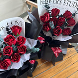 9 Stalks Red Soap Rose with Real Eucalyptus Leaves (Klang Valley Delivery Only)