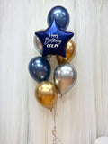 Shape Foil Helium Bunch | Chrome Galaxy Blue & Chrome Gold (Klang Valley Delivery Only)