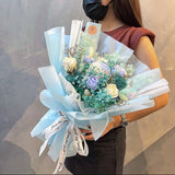 Mix Blue Preserved and Soap Artificial Rose Bouquet (Klang Valley Delivery)