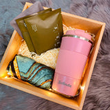 'Mother's Day 2024' Personalised Travel Mug Tumbler with Coffee & Silk Scarf Shawl Satin Hijab Gift Box Set (Nationwide Delivery)