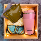 'Mother's Day 2024' Personalised Travel Mug Tumbler with Coffee & Silk Scarf Shawl Satin Hijab Gift Box Set (Nationwide Delivery)