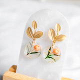 Florivine Pink Flower Handmade Gold Earring