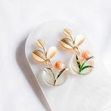 Florivine Pink Flower Handmade Gold Earring