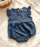 Baby Denim Romper with Name Embroidery