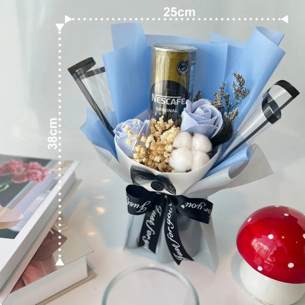 Coffee with Artificial Soap Rose Cotton Flower Bouquet (West Malaysia ...