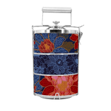 BDARI Tiffin Carrier - Dark Blue Floral Batik (Nationwide Delivery)