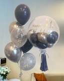 Black and Grey Customized Bubble Helium Balloon with 6's Balloon Bundle (Kuching Delivery)