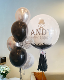 Black and White Customized Bubble Helium Balloon with 6's Balloon Bundle (Kuching Delivery)