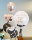 Black and White Love Customized Bubble Helium Balloon with 6's Balloon Bundle (Kuching Delivery)