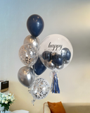 Black and White Customized Bubble Helium Balloon with 6's Balloon Bundle (Kuching Delivery)
