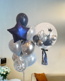 Black Purple Star Bubble Balloon with 10's Helium Balloon Bundle (Kuching Delivery)