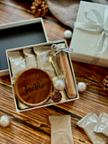 Silver Luxe  | Christmas Gift Set 2025 Silver Theme Customizable Wooden Coaster, Towel, Teaspoon, Chocolate, Cookies (Nationwide Delivery)