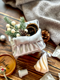 Snowy Shine | Christmas Gift Set 2025 Silver Theme Customizable Wooden Coaster, Candle, Biscuit, Teaspoon, Coffee (Nationwide Delivery)