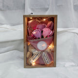 Gift Box-3 Stalks Soap Rose Flower Mix Dried Flower Small Bouquet with Bear & LED Light  (Kuantan Delivery )