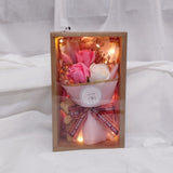 Gift Box-3 Stalks Soap Rose Flower Mix Dried Flower Small Bouquet with Bear & LED Light  (Kuantan Delivery )