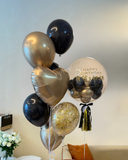 Black and Gold Helium Bubble Balloon with 7's Star Foil Balloon Bundle (Kuching Delivery)