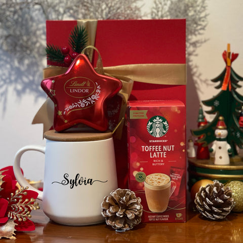 Personalised Mug with Wooden Lid & Spoon with Coffee and Chocolate