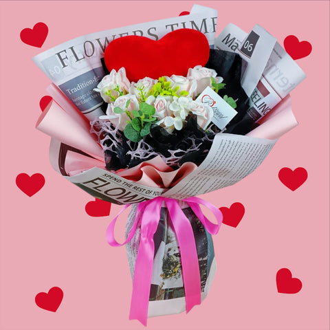 Soap Rose With Love Cushion Bouquet Artificial Flower (Klang Valley Delivery)