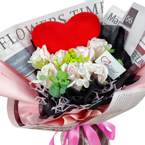 Soap Rose With Love Cushion Bouquet Artificial Flower (Klang Valley Delivery)