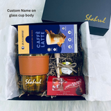 Personalised Eco-friendly Glass Cup, Lindt Chocolates, Pure Honey & ZUS Premium Instant Coffee Premix Gift Box Set (Nationwide Delivery)