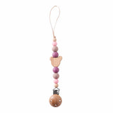 Bear Wood & Silicone Pacifier Clip (Pink Colour)