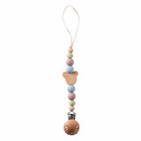 Bear Wood & Silicone Pacifier Clip (Blue Colour)