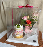 Special Transparent Box with Mini Cake And Flowers (Kota Kinabalu Delivery Only)