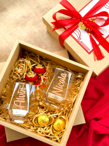 Double Joy | Personalized Hexagon Glass Cup (Klang Valley Delivery) - CNY Hampers & Gifts 2025