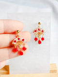 Pink Red Fan Oriental Charm A Tale of Elegance Handmade Earring (Nationwide Delivery)