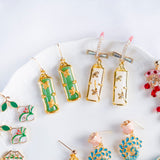 Green White Bamboo Oriental Charm A Tale of Elegance Handmade Earring (Nationwide Delivery)