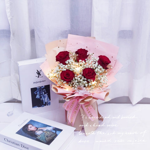 🌹Fresh Flower🌹 5 Stalks Fresh Red Rose Mix With Baby Breath Bouquet ( Kuantan Delivery ） - Valentine's Day Flowers & Gifts 2026