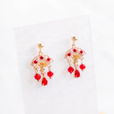Pink Red Fan Oriental Charm A Tale of Elegance Handmade Earring (Nationwide Delivery)