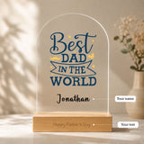 Customised Arylic Plaque with Personalised Wooden LED Light Stand Gift Set - For Dad (Best Dad in the World) - Father's Day Flowers & Gifts 2026