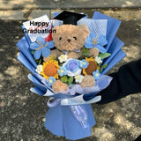 Handmade Crochet Flower With Graduation Bear Blue (Nationwide Delivery)