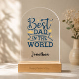 Customised Arylic Plaque with Personalised Wooden LED Light Stand Gift Set - For Dad (Best Dad in the World) - Father's Day Flowers & Gifts 2026