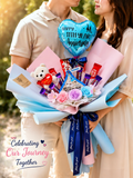 Happy Anniversary Little Bear, Soap roses, Mix Chocolate Bouquet with Customized Foil Balloon (Ipoh Delivery Only)