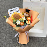 Handmade Crochet Sunflower Flower With Girl Graduation Doll (Nationwide Delivery)