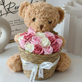 Bear With Basket Soap Flower Romantic Gift Birthday (Nationwide Delivery)