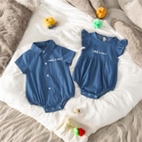 Baby Denim Romper with Name Embroidery