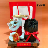 LYHO INS-Inspired Lucky Cat Fortune Charcoal Gift Set INS 风招财猫黑金炭摆设 [Klang Valley Delivery]