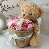 Bear With Basket Soap Flower Romantic Gift Birthday (Nationwide Delivery)