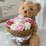 Bear With Basket Soap Flower Romantic Gift Birthday (Nationwide Delivery)