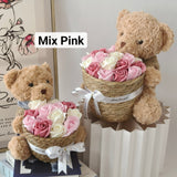Bear With Basket Soap Flower Romantic Gift Birthday (Nationwide Delivery)