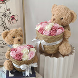 Bear With Basket Soap Flower Romantic Gift Birthday (Nationwide Delivery)