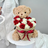 Bear With Basket Soap Flower Romantic Gift Birthday (Nationwide Delivery)